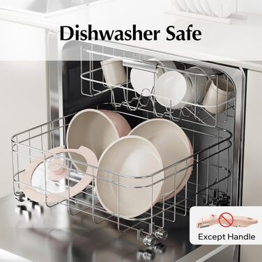 Набір посуду Redchef 16 предметів: каструлі та сковороди з керамічним антипригарним покриттям, знімні ручки, без PFAS, PFOA та PTFE, для кемпінгу та приготування їжі, сумісний з духовкою (колір: рожевий)