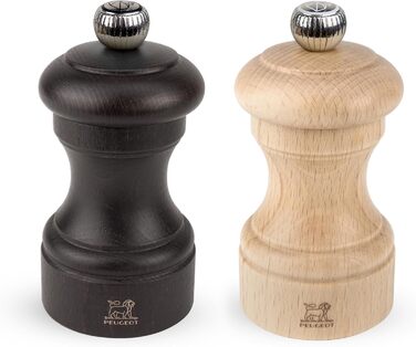 PEUGEOT Bistro Pepper/Salt Mill Set, Classic Grind Setting, Height: 10 cm, Wood, Natural/Black, 2/22594