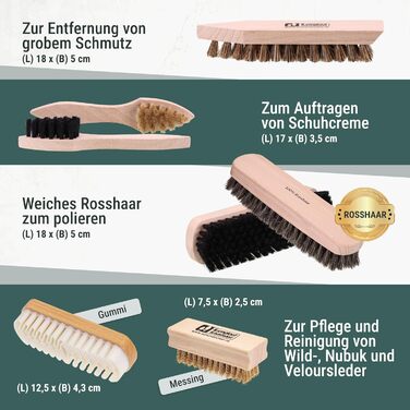 Rosshaar Shoe Care Set, 15-Piece - Extra-Large Rosshaar Polishing Brushes - Large Bologna Shoe Shine Box with Contents - Shoe Brush Set for Leather Shoes & Sneakers