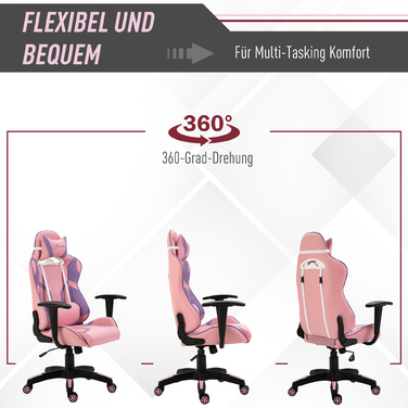 Vinsetto Gaming Chair Ergonomic Office Chair, Swivel Chair, Adjustable Massage Lumbar Cushion, Height Adjustable, Pink & Violet, 69x56x125.5cm | Aosom