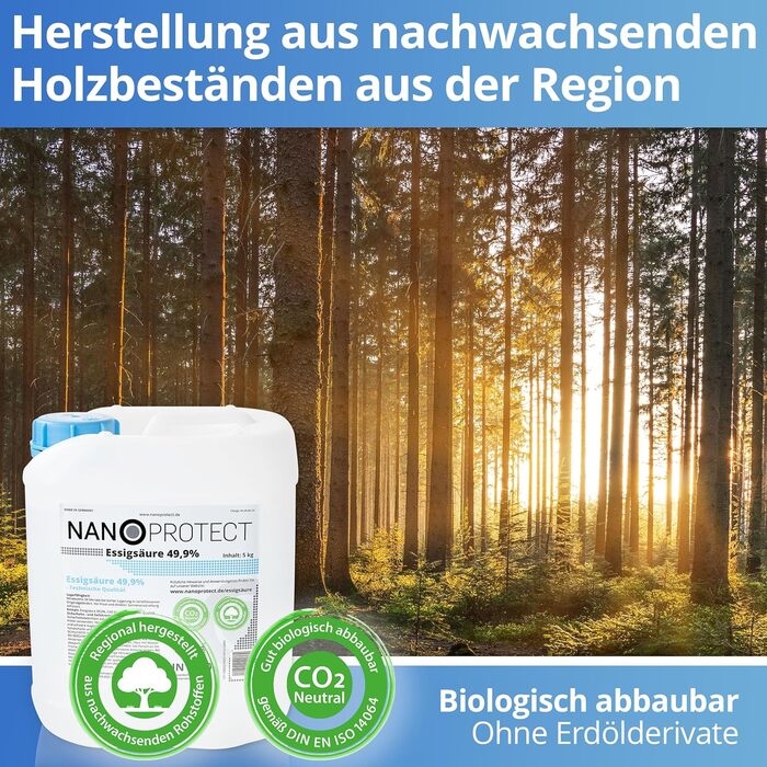 Оцтова кислота Nanoprotect 10 кг з розпилювачем, преміум очищувач і засіб від накипу для дому та саду, Німеччина