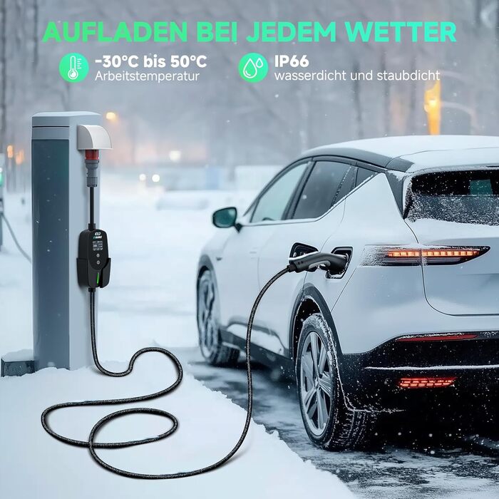 Кабель для зарядки електромобіля Type 2 Schuko, 3.68 кВт, 6.1 м, 6-16A (Чорний)