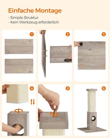 Feandrea Scratching Post, Scratching Trunk, Cat Tree, 10 cm Thick Trunk, Scratching Column Made of Natural Sisal Rope, 73 cm High, with Plush Play Ball, Furniture Scratch Protector, Greige PCA021G01