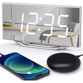 ROCAM Loud Alarm Clock for Deep Sleepers, Vibration Alarm Clock for the Hard of Hearing, 8.7'' Display Digital Alarm Clock, USB Charger, 12/24H, Dual Alarm, Snooze, Dimmer, Battery Backup