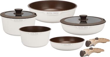 Набір посуду Royal Swiss 9-ти частинний з нержавіючої сталі, індукційний, з 2 ручками, для всіх плит - Бежевий Діамант (без PFOA, PFAS)