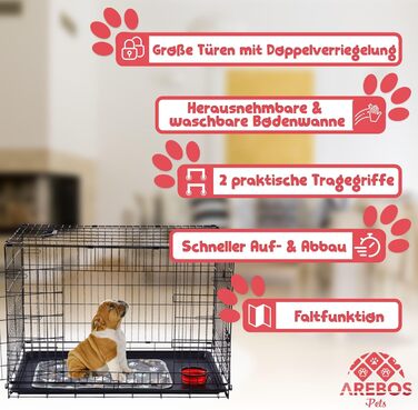 Клітка для собак Arebos 77,5 x 53 x 59 см | Транспортна переноска для собак, складана | Чорна клітка для собак | Клітка для собак з 2 дверцятами