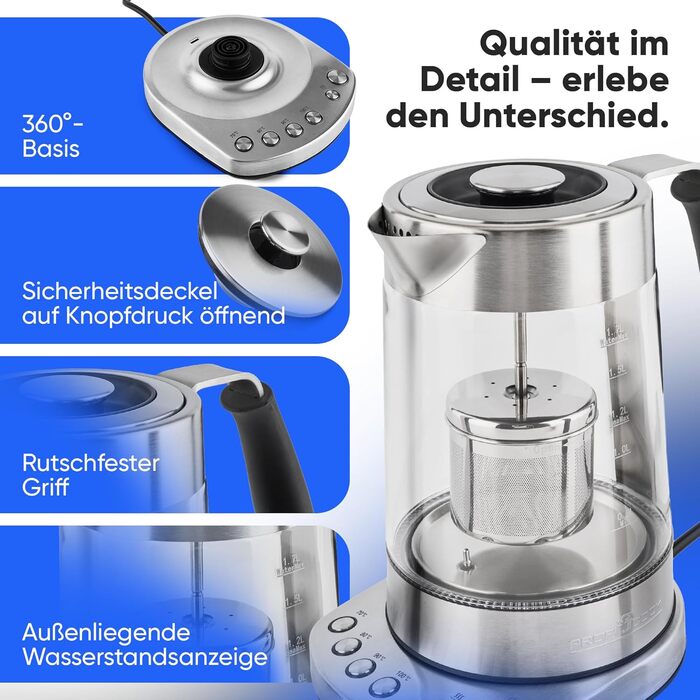 Електричний чайник ProfiCook PC-WK 1020 G: скляний корпус, 1.7 л, 3000 Вт, з тефлоновим фільтром, підігрів