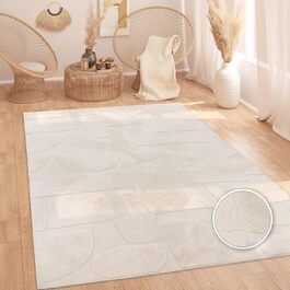 Paco Home Rug Living Room Bedroom High Pile Scandinavian Design Solid Color Bohemian Style Abstract 3D Fluffy Washable Decoration Cream, Size: 120x160 cm