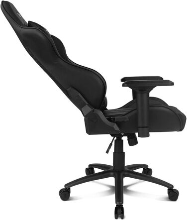 Професійне ігрове крісло DRIFT GAMING DR350 ергономічне, з 4D-підлокітниками, подушками під поперек та шию, нахил спинки 135°, безшумні колеса, чорно-біле