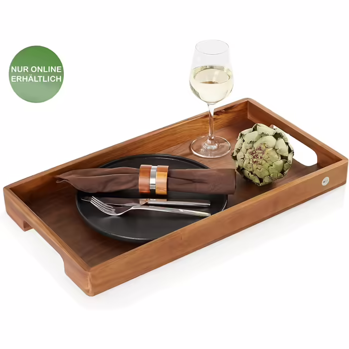 Ad Hoc Serving Tray Serve Smart | large wooden tray | serving tray with handle made of high-quality acacia wood (walnut veneer base) | serving platter 56x30cm | no bamboo