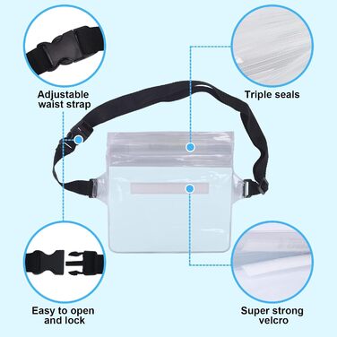 Водонепроникна поясна сумка з регульованим поясом, водонепроникний чохол для телефону IP68. Підходить для фотозйомки, водного спорту, пляжу, плавання, катання на човні та іншого. (Прозорий*2)