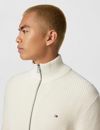 Кардиган чоловічий Tommy Hilfiger з блискавкою, в'язаний, бавовна, білий (Іворі)