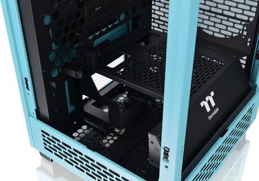Корпус Thermaltake The Tower 200 Turquoise Mini-ITX з вертикальним розташуванням, загартоване скло, 2x CT140 вентилятори, підтримка AIO 280мм, GPU до 380мм