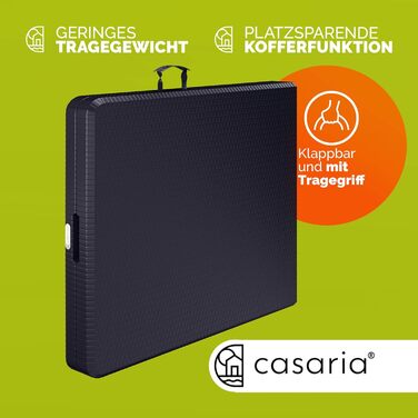 Стол садовий розкладний Casaria® з поліротангу, 180x75 см, чорний. Чудовий для саду, балкону, кемпінгу. Стійкий до погодних умов, з ручкою для перенесення.