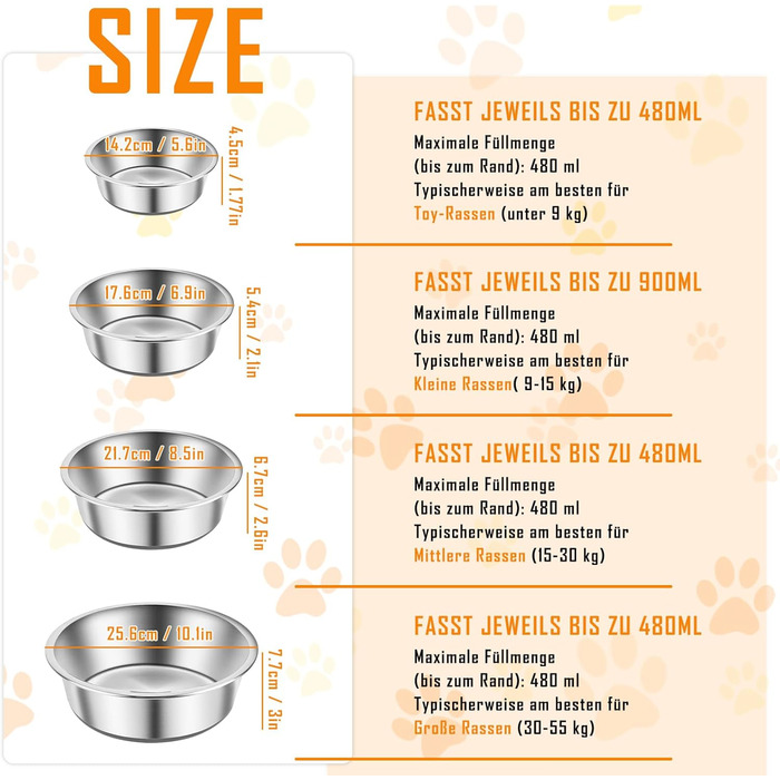 Набори мисок для собак та котів з нержавіючої сталі з силіконовим дном | Антиковзкі миски для корму та води різних розмірів (1800 мл)