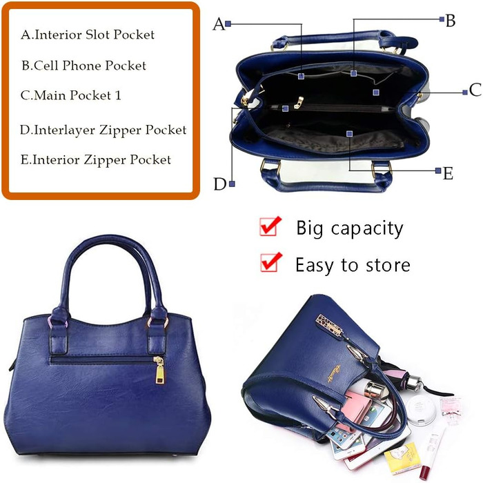 Жіноча шкіряна сумка BestoU велика, через плече, блакитна