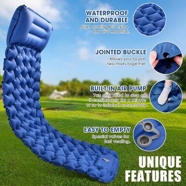 Каремат туристичний Raxfekro самонадувний, 8 см товщиною, з помпою та подушкою для кемпінгу, подорожей та відпочинку на пляжі
