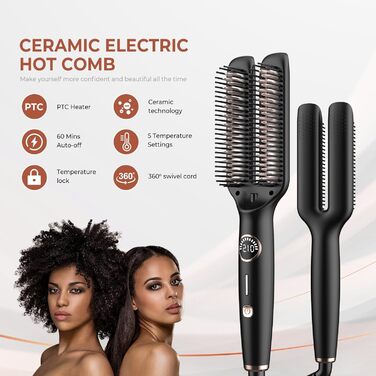 UKLISS Випрямляч для волосся з LED-дисплеєм, нагрівальний гребінець, захист від опіків, швидкий нагрів за 30 секунд