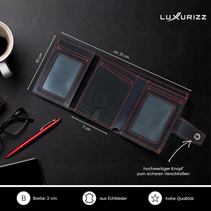 Смарт-гаманець Luxurizz з натуральної шкіри червоний/чорний - тонкий гаманець з відділом для монет та RFID-захистом - практичний картхолдер з слайдером для чоловіків та жінок, вміщує 10 карт