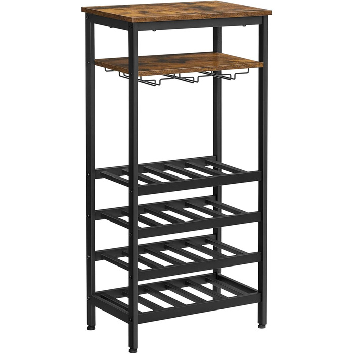 VASAGLE Wine Rack for 20 Bottles, Wine Shelf, with Glass Holder, for Cellar, Kitchen, Dining Room, Industrial Style, 50 x 32 x 100 cm, Rustic Brown and Black LWR020B01