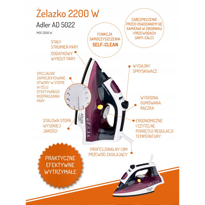 Праска ADLER STEAM IRON PINK, 3000 Вт