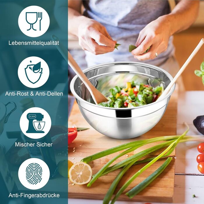 Миска Joyfair 4,5 л з нержавіючої сталі з кришкою, набором терок для приготування їжі, миска для салатів, посудомийна машина - блакитна