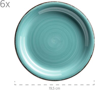 MÄSER 931614 Bel Tempo II 30-piece Vintage Dinnerware Set for 6 People, Hand-painted Ceramic Combination Service in Turquoise, Stoneware