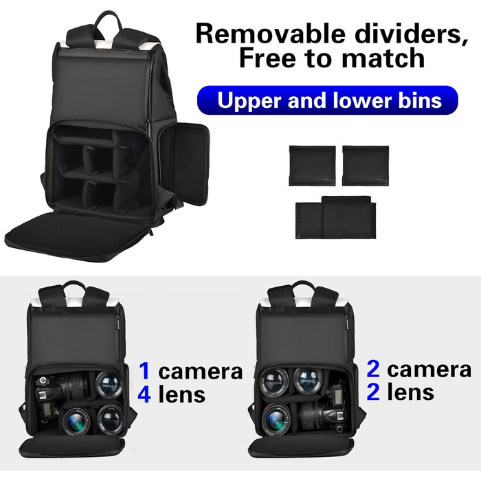 Рюкзак для камери Cwatcun: водонепроникний фоторюкзак для дзеркальних та бездзеркальних камер Sony, Canon, Nikon з об'єктивами та штативом. Білий.