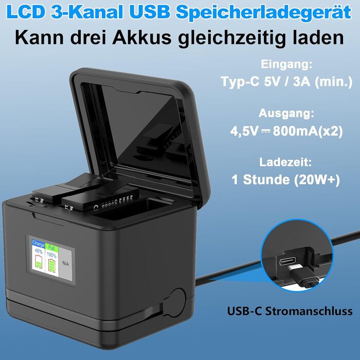 Набір акумуляторів та зарядного пристрою Homesuit Hero 13 для GoPro Hero 13 Black: 2 акумулятори 2300mAh + USB LED зарядний пристрій з підтримкою PD3.0 (Type-C)