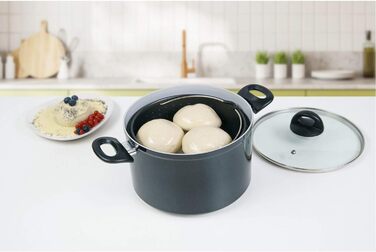 Набір каструль Genius Cerafit Magic Pot 6 предметів 20 см і 24 см, 3,7 л і 6,3 л з друшляком і скляною кришкою, універсальні, для всіх плит, чорний
