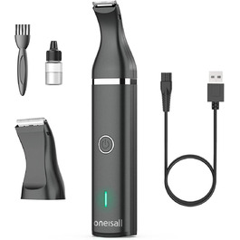 Триммер для собак Oneisall з подвійними лезами, 2 швидкості, для догляду за лапами, очима, вухами, обличчям та тілом (білий/чорний)