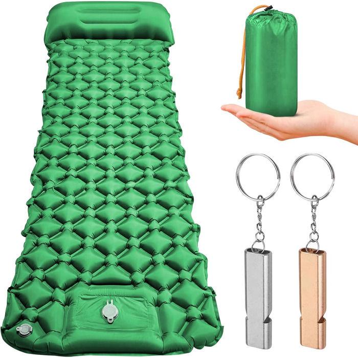 Isomatte HVIERO Саморозкладається, надувна, з насосом, для кемпінгу, туризму, рюкзака, зелена