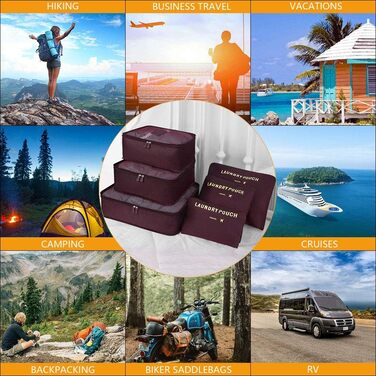 Органайзер для валізи Vicloon, набір 8/6 шт. - пакувальні куби, аксесуари для подорожей, косметички, сумочки для взуття (Бордовий)