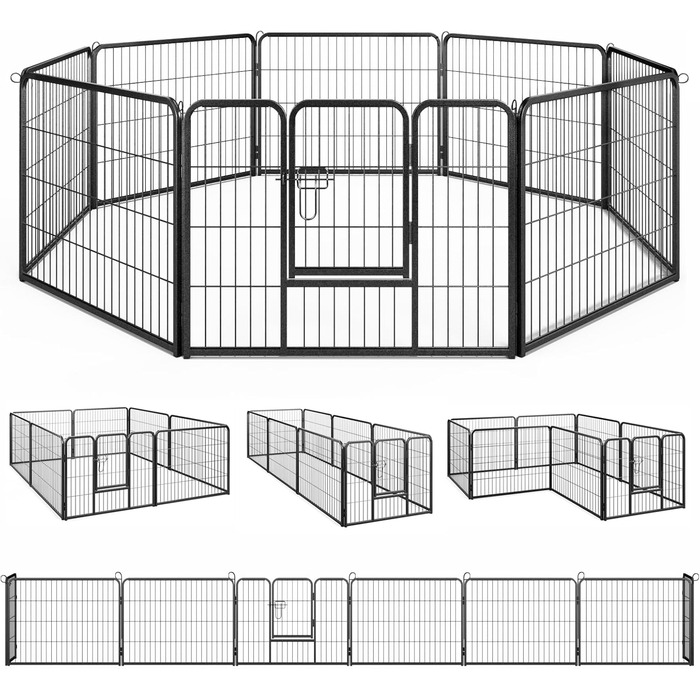 Металевий вольєр для собак та котів Costway, 80 см, 8-секційний, з дверцятами, для собак, котів, кроликів, чорний