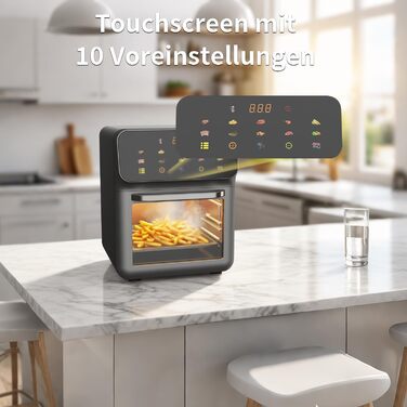 Фритюрниця Chefio HeißluftFritteuse: 12 літрів, 1350W, з вікном, без олії, 10 програм, FD-1015B, сіра