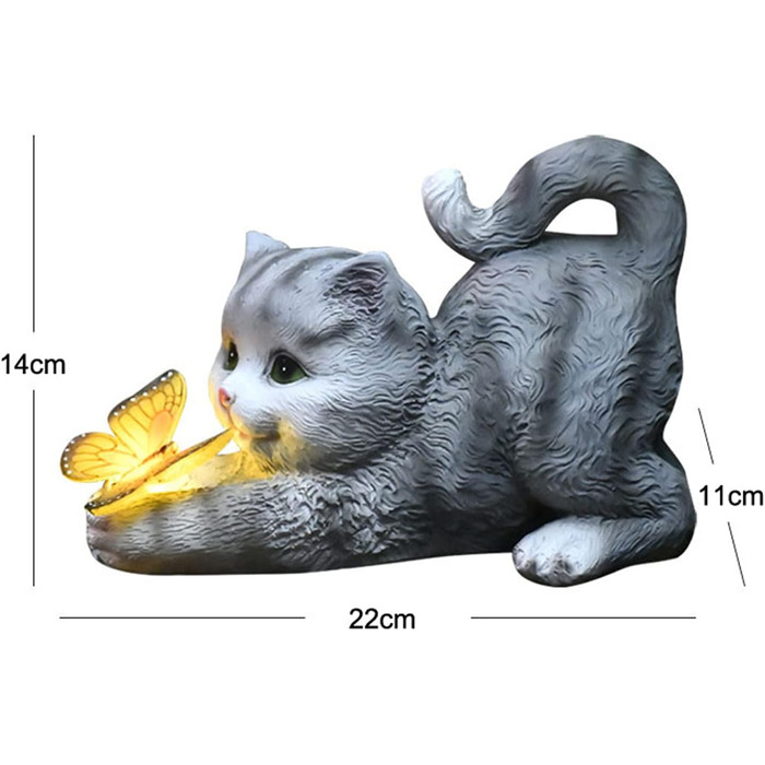 Cat Figurine Garden Decor Cat Garden Decoration Butterflies Solar Lights for Outdoors Balcony Garden Decoration Courtyard Layout Cute Cat Top Butterfly Ornaments Resin Solar Lights (gray)