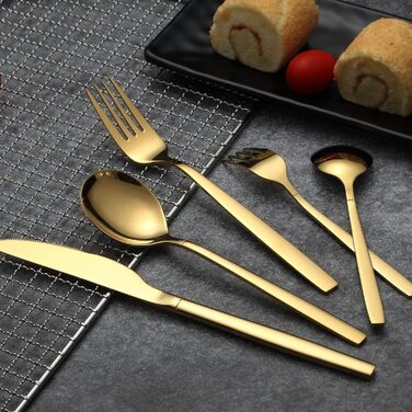 Berglander 30-Piece Titanium-Plated Cutlery, 30-Piece Gold Cutlery Set, Cutlery Set Cutlery Sets, Service for 6 (Gold Shiny)