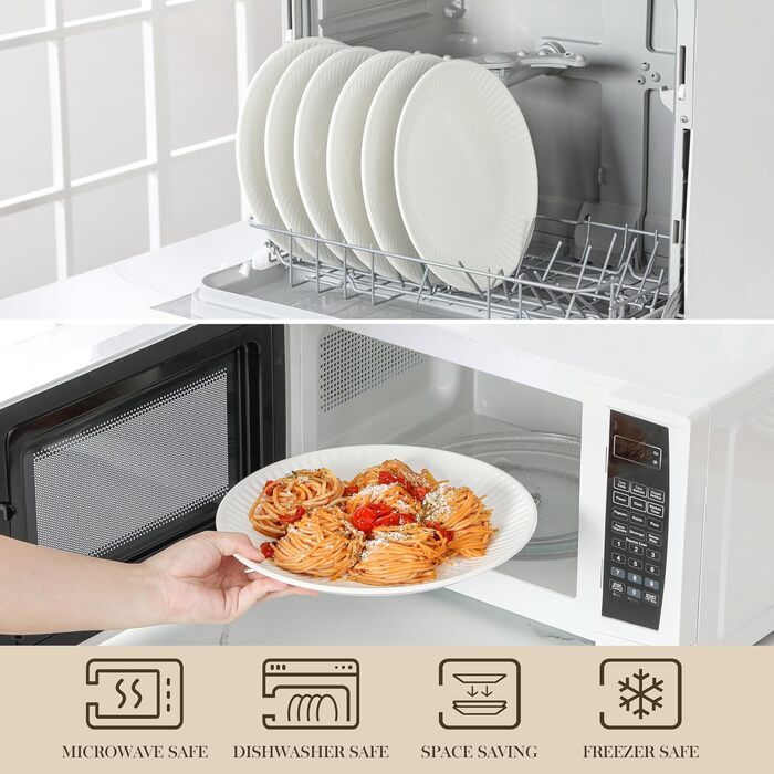 Набір посуду MALACASA LEILA на 6 осіб, 24 предмети: тарілки, миски, посуд з порцеляни з ручним рельєфним дизайном, безпечний для мікрохвильової печі та посудомийної машини, білий