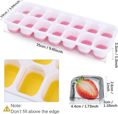 Силіконова форма для льоду з кришкою, BPA-free, набір 8 шт. Штабельний контейнер для кубиків льоду, сертифікат LFGB, для коктейлів, віскі та кави (2 рожеві + 2 жовті)