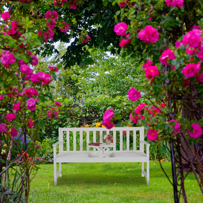 Relaxdays White Garden Bench with Table