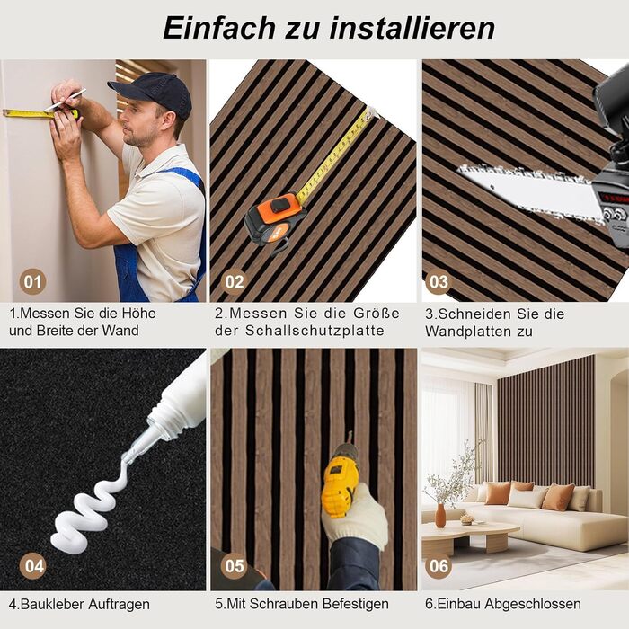 Акустичні 3D-панелі з дерева AKK-PANE (Горіх 4#), 240x60 см, 1.44м² — шумопоглинаючі стінові панелі для вітальні, кухні та офісу