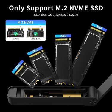 Корпус для SSD M.2 NVMe з USB 3.2 Gen 2 (10Gbps), адаптер для підключення SSD, без інструментів, підтримка UASP та Trim