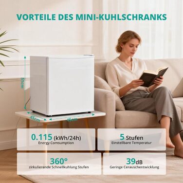 Міні-холодильник SMETA 48L з морозильною камерою, 230V. Тихий настільний холодильник для офісу, кемпінгу, спальні та готелю. Регульований термостат, 39dB, 0-10℃