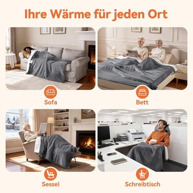 Електрична гріюча ковдра з 9 зон нагріву, таймером та функцією пам'яті, 160x120 см. Двостороння фланель та штучне хутро. Для 1 особи/дивану