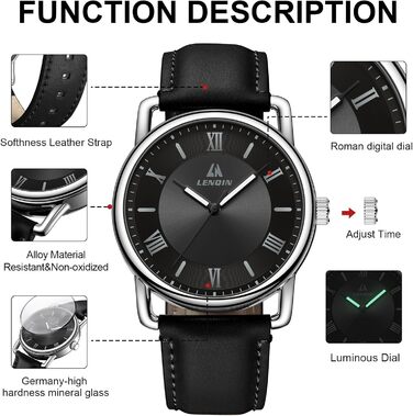 Годинник чоловічий LN LENQIN вологостійкий військовий з комфортним ремінцем, спортивний, чорний