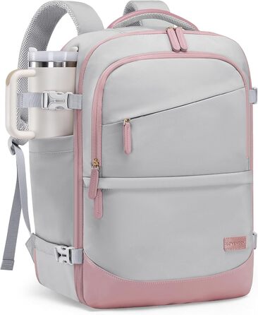 LOVEVOOK Рюкзак для ручної поклажі 40L, сіро-рожевий, для ноутбука 17.3
