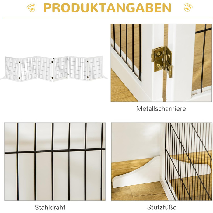 Захисне загородження для собак PawHut - регульоване, самостійне, дерев'яне, 6 панелей, 70H x 432B см