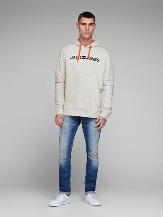 Чоловічий худі Jack & Jones Reg Fit з капюшоном та кишенею, White Melange (Shocking Orange), розмір XXL