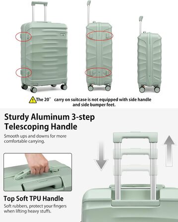 Набір валіз Sea Choice 5-ти частинний з ABS-пластику, твердий корпус, тріумф у подорожах, велика місткість, ручна поклажа, 4 колеса, TSA-замок, містить 1 сумку та 1 косметичку, колір: м'ятно-зелений