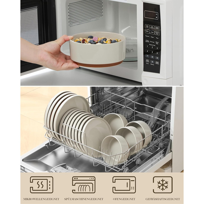 MALACASA Набір посуду з каменю 6 осіб, 18 предметів: тарілки, миски, керамічний сервіз з глазур'ю 